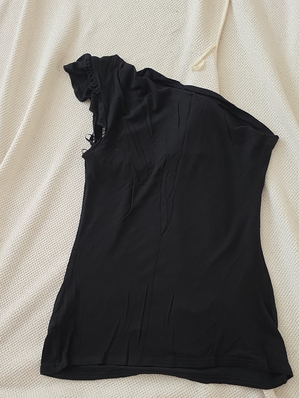 Black One-Shoulder Ruffle Knit Top